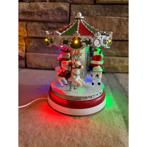 Holiday Time Animated Christmas Village Musical Carousel Santa Snowman Reindeer - Picture 1 of 8